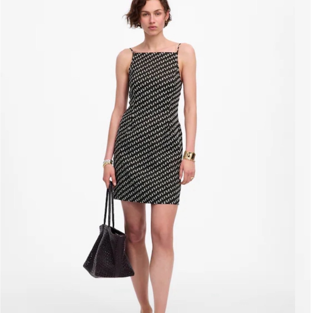 Madewell Soft Charcoal High Neck Mini Dress in Dot- Size 0